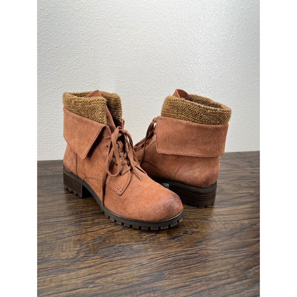 Lucky Brand Huntress Burnished Suede Orange Brown Knit Sweater Combat Boots 6.5M